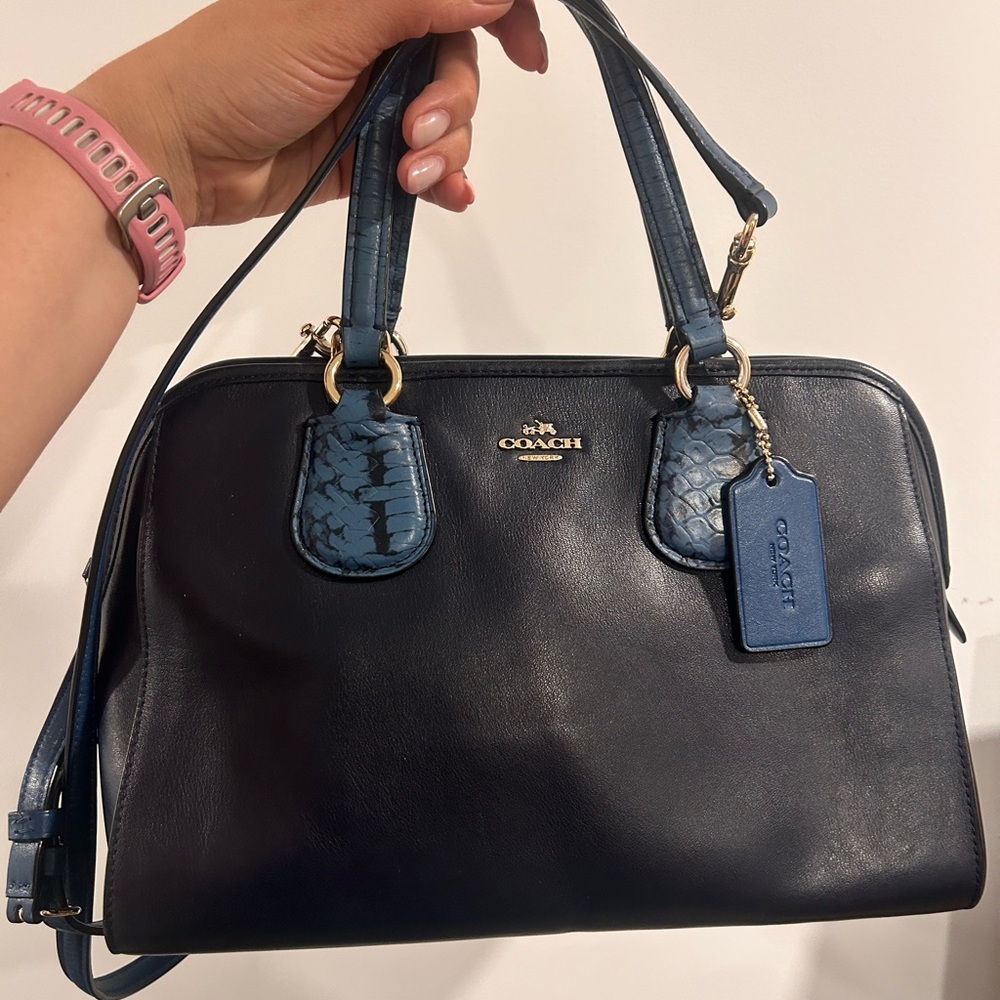 Coach Nolita Navy Leather Satchel with Blue Embossed Crocodile Pattern Accents